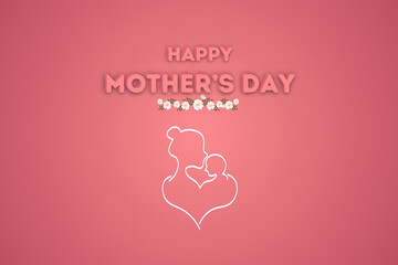 Mother's Day postcard. Happy Mother's Day vector greeting cards on a pink background.  Continuous one-line drawing. The two hold her baby—abstract mother with a child in continuous one-line drawing.