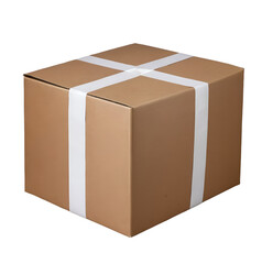 Brown cardboard box with a white tape or close carton packaging