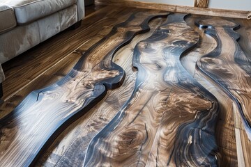 Naklejka premium Luxurious Walnut Wood Flooring: Detailed Grain Elegance & Natural Beauty