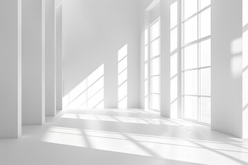 White Minimalist Showcase: Window-Lit Photography Studio 3D Rendering