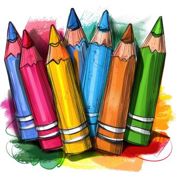 Wax Crayons Clipart for Education: Colorful Rubber Crayons Book Element for Art and Study