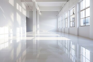 White Space: Contemporary Gallery Studio with Reflective Monochromatic Floors