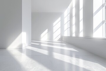 White Contemporary Lobby: Minimalistic 3D Rendering with Diagonal Light and Soft Shadows