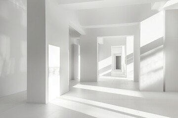 Bright White Room: Abstract Light and Shadow Chiaroscuro Studio Apartment Design