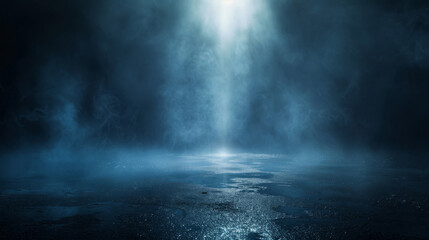 Tranquil and ethereal scene with blue mist over sparkling water in enigmatic lighting