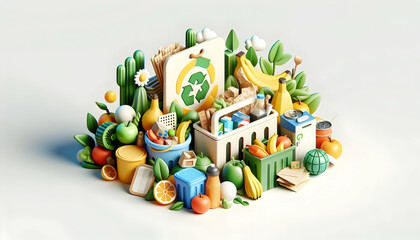 Waste Free Living Tips: 3D Cartoon Icon Banner or Logo Design for Sustainable Business