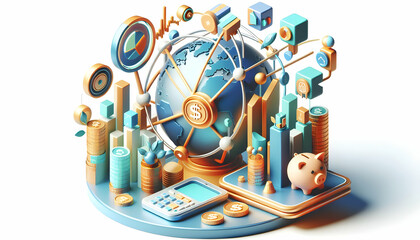 3D Wealthtech Innovation: Explore the Intersection of Wealth Management and Technology with Abstract Cartoon Icons