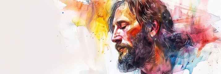 Jesus Christ Watercolor Painting on Christian Background - Holy Art Design