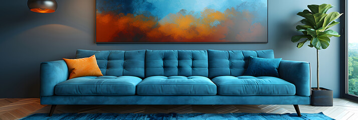 Obraz premium Cozy Modern Lounge Space with Cyan Sofa