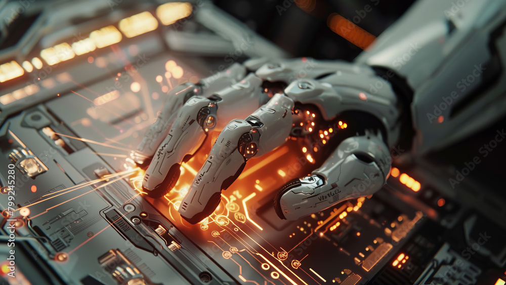 Poster robotic hand precision engineering on circuit board