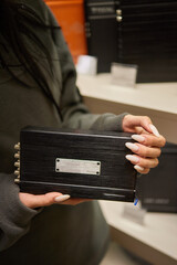 Technician installing the car audio processor Car audio installation concept.