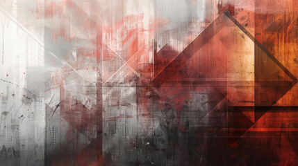 Fototapeta premium Modern abstract background with geometric shapes and grunge textures in shades of red and gray