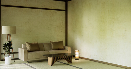 Living room modern minimal japan style with sofa armchair and decoration.