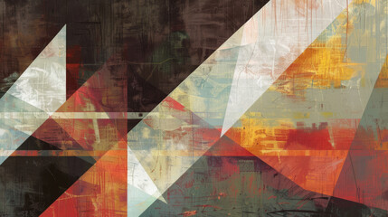 Artistic background with overlapping triangles and a rich, textured finish in warm and cool tones