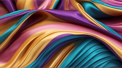 The colorful background of silk fabric, smooth and shiny like a rainbow 