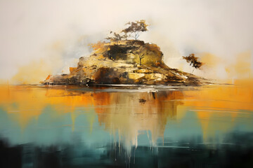 Isolated Island Imprint, abstract landscape art, painting background, wallpaper, generative ai