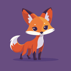 Obraz premium Adorable cartoon fox with large ears and bushy tail on a purple background.