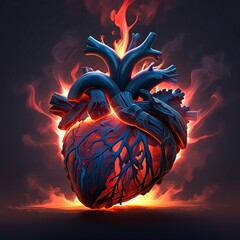 Free photo Human heart in fire, 3d illustration, isolated on black background - obrazy, fototapety, plakaty