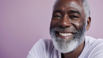 A black man smiles after dentist appointment for teeth whitening or cleaning in studio. Dental facsimile or elderly person with oral hygiene smiles proudly
