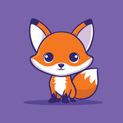 Obraz premium Cute cartoon fox with big eyes on a purple background.