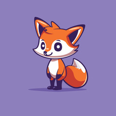 Obraz premium Cute cartoon fox standing against a purple background.