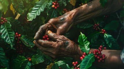 Hands Picking Coffee Berries