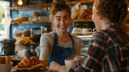 Smiling Barista Serving Coffee