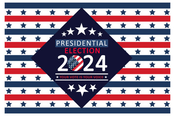 Presidential election 2024 background design template with USA flag. Vote in USA flag banner design. Election voting poster. president voting 2024. Political election 2024 campaign background.