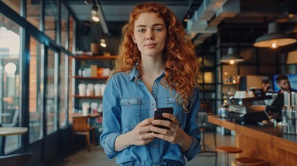 Redhead Woman Holding Smartphone