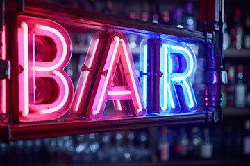 Close-up of the word "Bar" spelled out in neon lights.