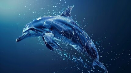 Abstract Jumping Dolphin in Polygons on Techno Background