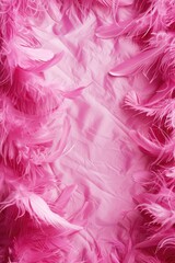 Pink Boa Border. Fuchsia Boa Feather Isolated on Pink Glamour Background