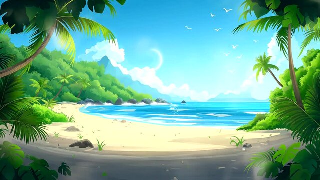 Animated background of tropical beach in summer at daytime. looping time-lapse video
