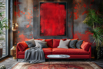 Modern Apartment Living Room Decor Inspiration - Luxurious Sofa Lounge Setup with Red Accents