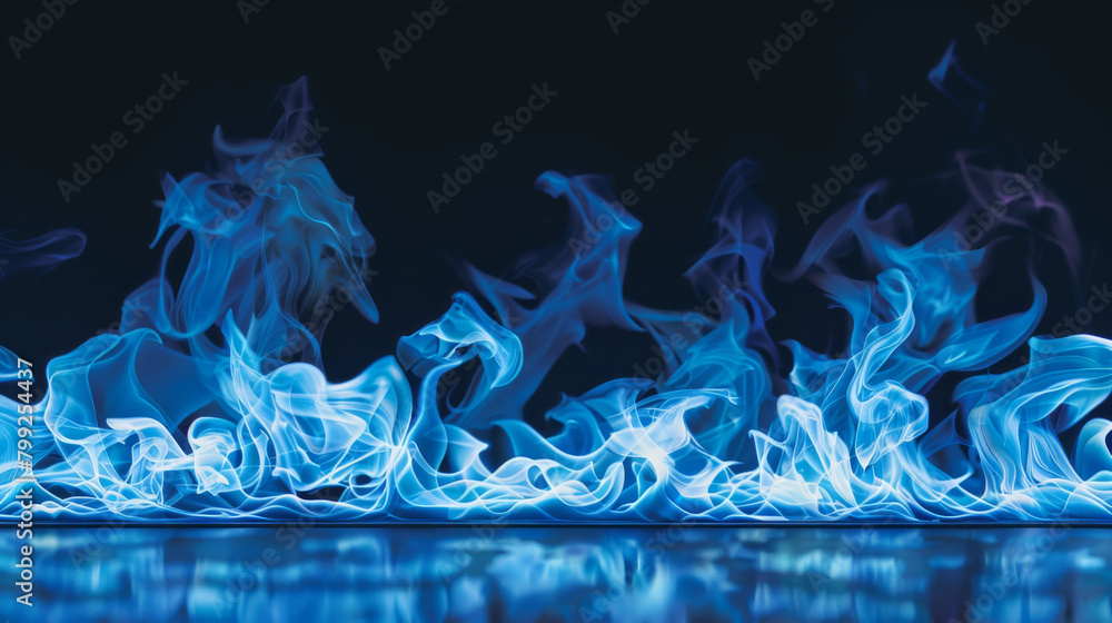 Aufkleber Abstract image of vibrant blue flames with a glossy reflection creating a mesmerizing pattern