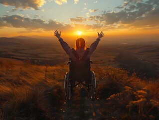Awe-Inspiring Triumph: Overcoming Adversity at Sunset - obrazy, fototapety, plakaty