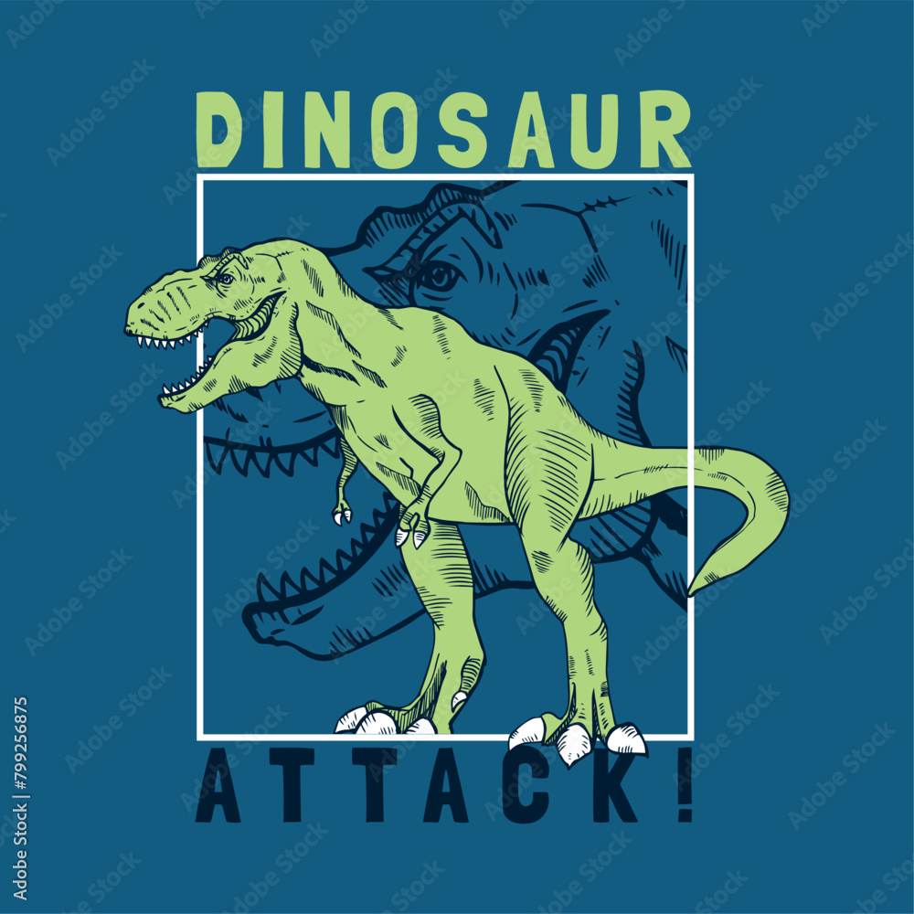 Poster tee print design with wild dinosaur sketch as vector