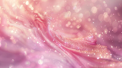 Soft pink glitter swirls delicately amidst a blurred backdrop, evoking a sense of whimsical charm and feminine elegance.