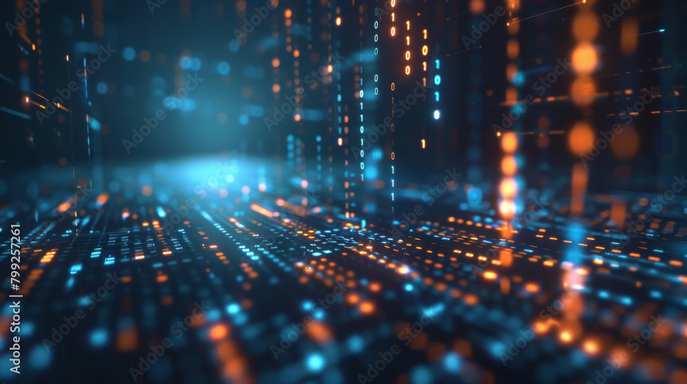 Aufkleber futuristic abstract of glowing digital binary code in blue and orange