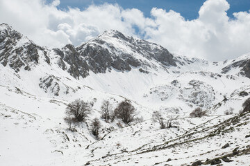 Fantastic panorama from Piani di Pezza with snow in Abruzzo region, Italy