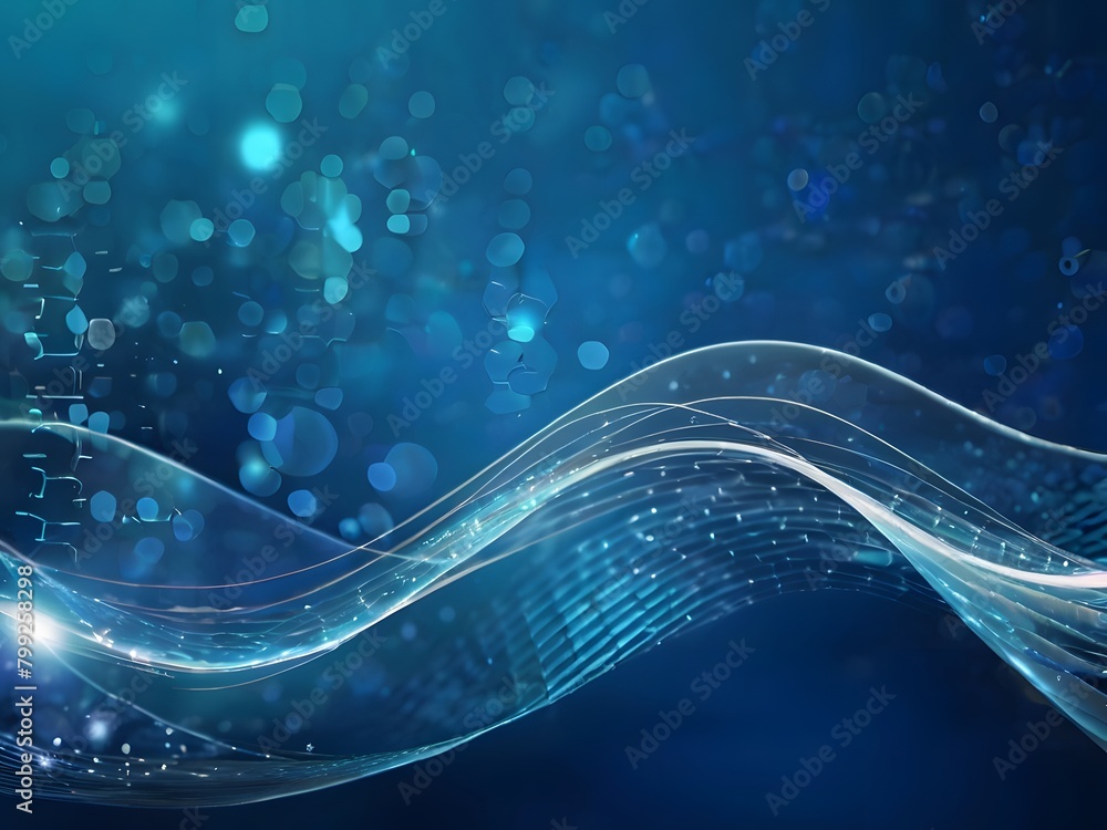 Poster mesmerizing abstract cyberspace blue waves with digital particles and bokeh