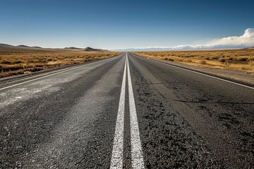 Naklejka premium Halfway There on Desert Road. Concept of Journey, Success, and Completion