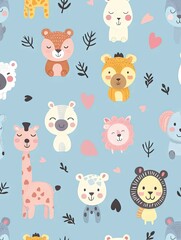 Adorable Animal Filling Baby Room with Cute Flat Design Pattern