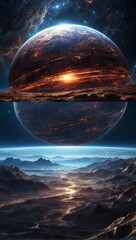 A hyper-realistic digital painting inviting viewers on a surreal sci-fi odyssey to an astral artificial planet - obrazy, fototapety, plakaty