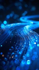 Blue energy pulses in a high-tech fiber optic cable visualization