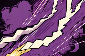 Dynamic purple lightning streaks over vintage comic book backdrop