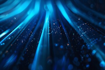 Blue fiber optics close-up with data traveling at the speed of light