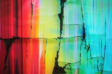 Colorful Broken LCD TV Screen Background with Defect Stripes in Vibrant Colors