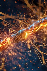 Close up of sparking high voltage electrical wires, energy arcing intensely