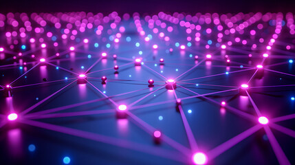 Glowing pink and blue network nodes with connecting lines